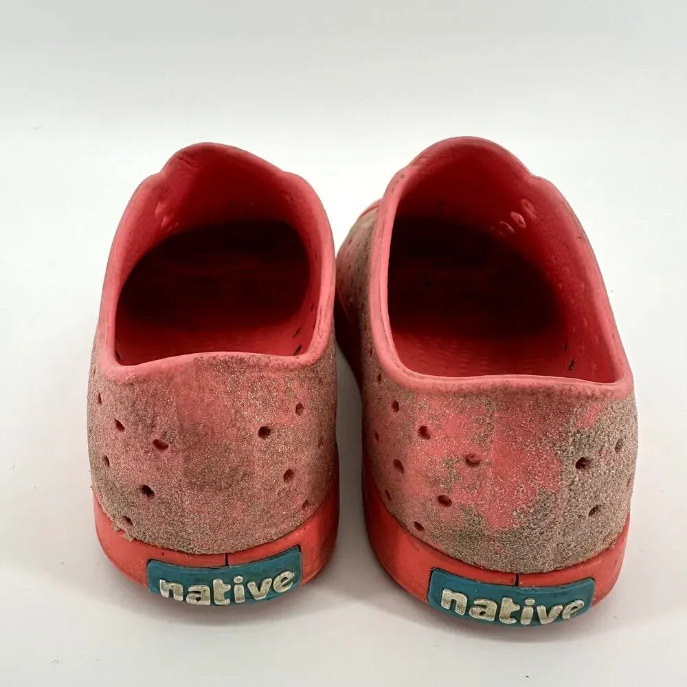 Native Jefferson Bling Glitter Slip-On Sneaker Lightweight EVA Pink Kids 12